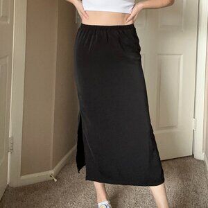 Black satin midi skirt